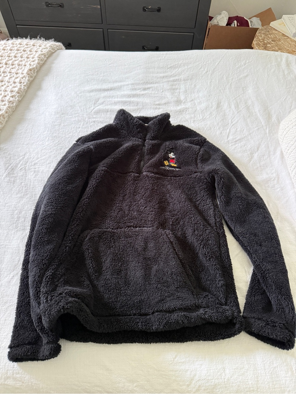 NWT Disney Black Sherpa Pullover with Embroidered Mickey